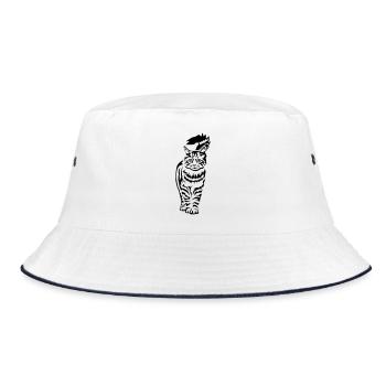 Hauskatze - Katze - Bucket Hat - Weiß/Navy - Vorne