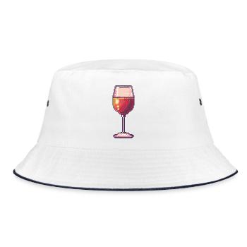 Pixel Weinglas Retro - Bucket Hat - Weiß/Navy - Vorne