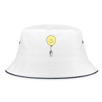 Minimalistic Line Art Hand Holding Smile Balloon - Bucket Hat - white/navy - Front