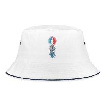Glaubenslicht Kerze Retro Spirit Design - Bucket Hat - Weiß/Navy - Vorne