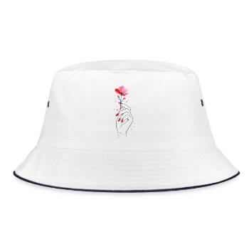 Main avec fleur et ongles rouges - Bob - blanc/marine - Devant