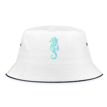 Seepferdchen – Maritimes Vintage Meeresmotiv - Bucket Hat - Weiß/Navy - Vorne