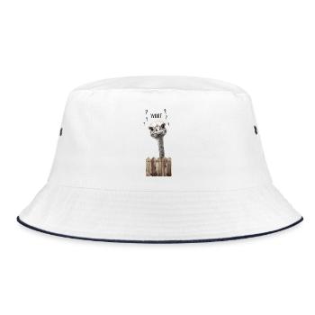 WHAT? – Lustiger verwirrter Vogelstrauß - Bucket Hat - Weiß/Navy - Vorne