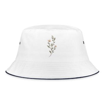 Zarte Wiesenblumen in Salbeigrün und Rosé - Bucket Hat - Weiß/Navy - Vorne