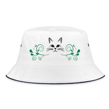Cat between garlands - Bucket Hat - white/navy - Front