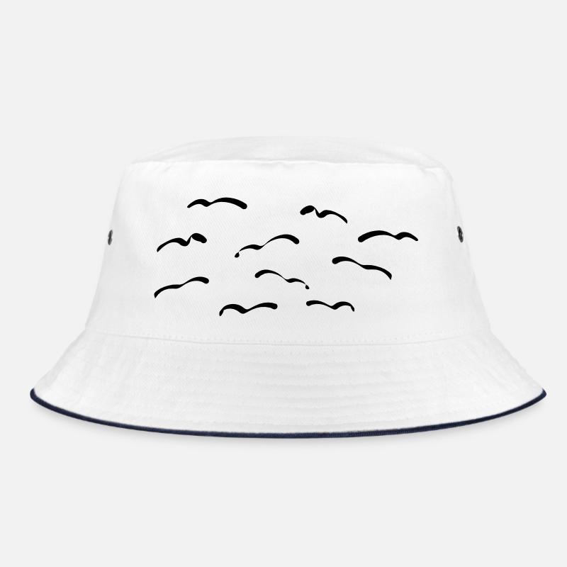 Vögel - Bucket Hat - Weiß/Navy