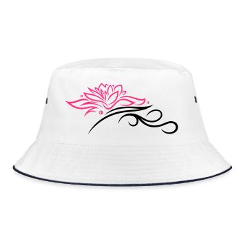 Lotus mit Tribal, Wellness, Yoga - Bucket Hat - Weiß/Navy - Vorne