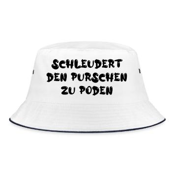 Schleudert den Purschen zu Poden - Bucket Hat - Weiß/Navy - Vorne