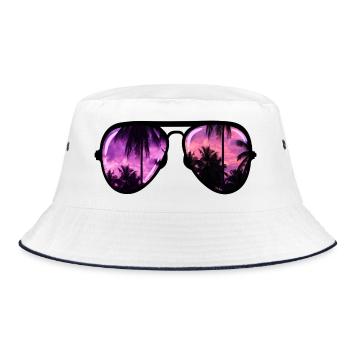 coole Sonnenbrille mit Palme - Bucket Hat - Weiß/Navy - Vorne