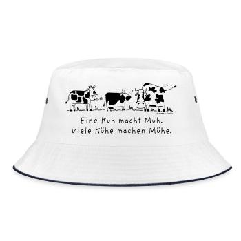 Eine Kuh macht Muh. Viele Kühe machen Mühe. - Bucket Hat - Weiß/Navy - Vorne