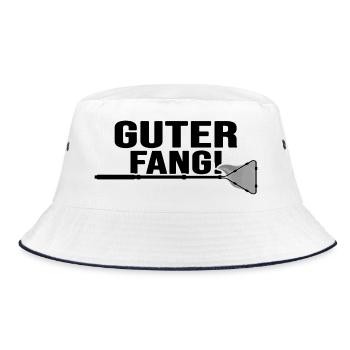 Angler angelt Angelschein "guter Fang"" Anglermeme - Bucket Hat - Weiß/Navy - Vorne