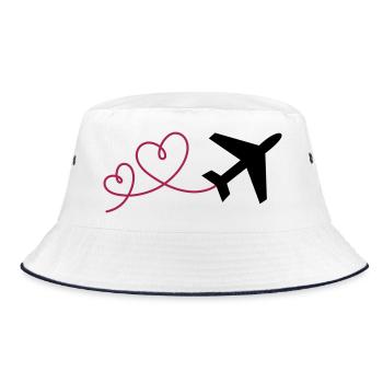 Flugzeug mit 2 Herzen  - Bucket Hat - Weiß/Navy - Vorne