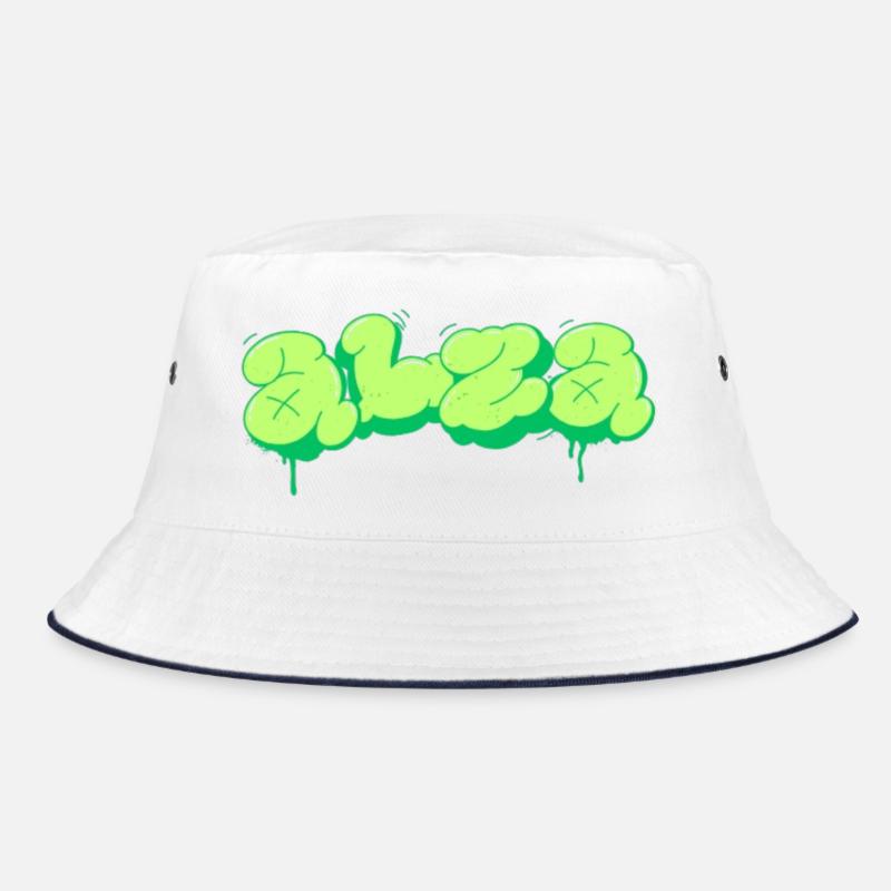 Hellgrünes Design im Graffiti-Stil - Bucket Hat - Weiß/Navy