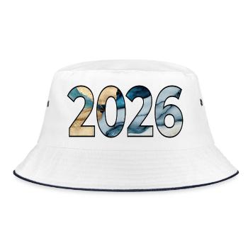 JAHR 2026 - Bucket Hat - Weiß/Navy - Vorne