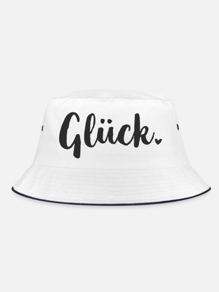 Glück Handlettering Schriftzug - Bucket Hat - Weiß/Navy - Vorne