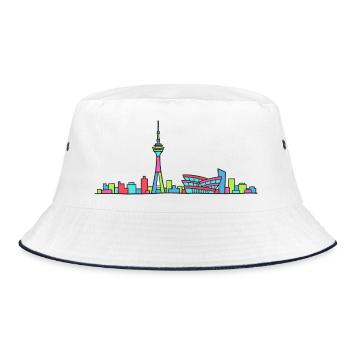 Stuttgarter Stadtskyline Fernsehturm Moderne Linienzeichnung - Bucket Hat - Weiß/Navy - Vorne