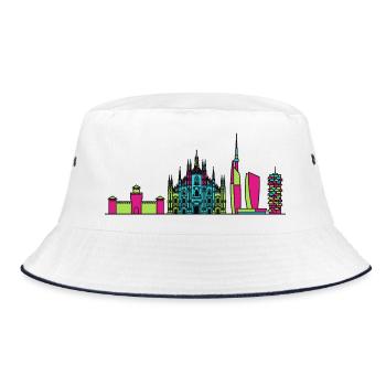 Milan City Skyline Duomo Moderne Linienkunst - Bucket Hat - Weiß/Navy - Vorne