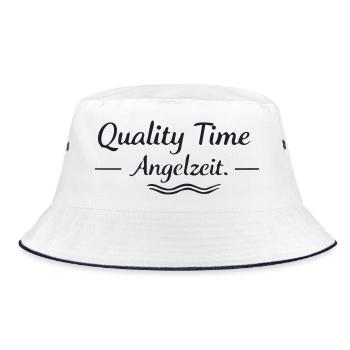 Qualitätszeit Angelzeit - Bucket Hat - Weiß/Navy - Vorne