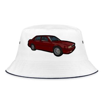Red Car Illustration Retro Look - Bucket Hat - white/navy - Front