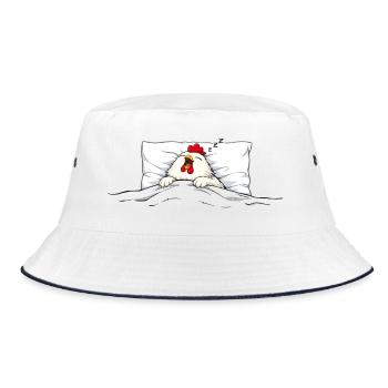 Schlafendes Huhn – Süßes Tier Kuschelmotiv - Bucket Hat - Weiß/Navy - Vorne