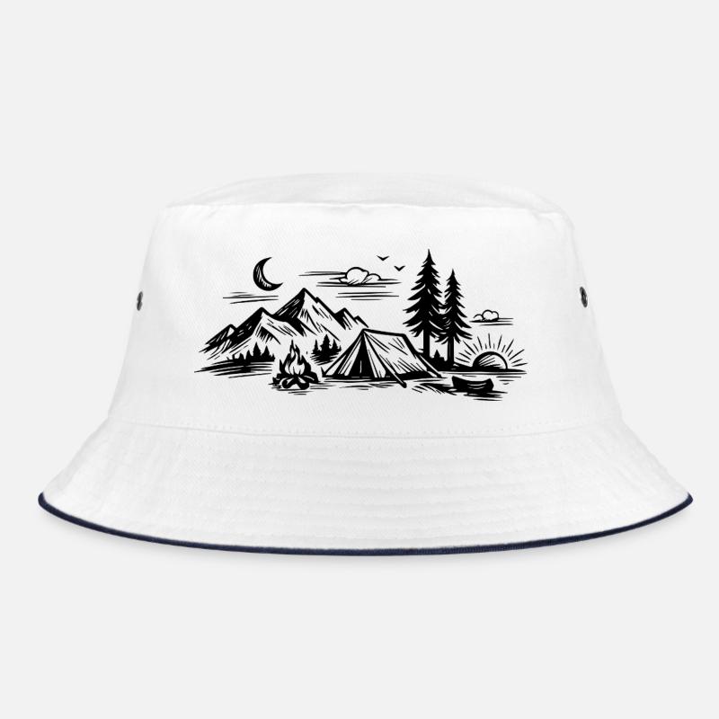 Camping Zelt - Bucket Hat - Weiß/Navy