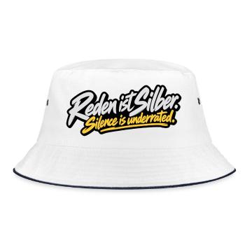 Reden ist Silber – Silence is underrated - Bucket Hat - Weiß/Navy - Vorne