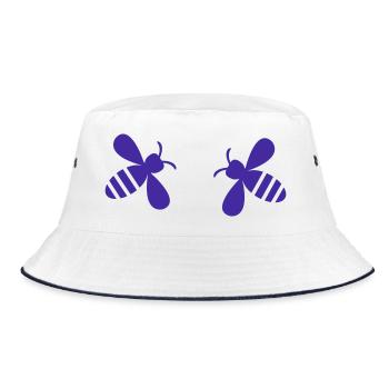 Zwei symmetrie Bienen in Lila - Bucket Hat - Weiß/Navy - Vorne