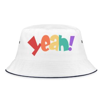 Bunte Yeah Typografie Design - Bucket Hat - Weiß/Navy - Vorne