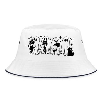 Halloween Geister mit schwarzen Katzen - Bucket Hat - Weiß/Navy - Vorne