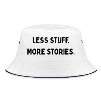Less Stuff more Stories Minimalismus Reisen Travel - Bucket Hat - Weiß/Navy - Vorne