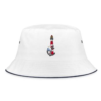 Leuchtturm Strandvogel Grafik Anker - Bucket Hat - Weiß/Navy - Vorne
