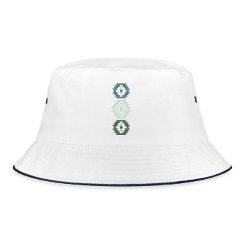 Geometric Ethnic Design in Blue and Green Tones - Bucket Hat - white/navy - Front