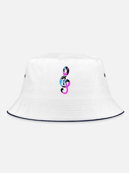 Musik Notenschlüssel Note Melodie Musiknote Sound - Bucket Hat - Weiß/Navy - Vorne