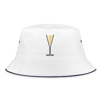 XSektglas (Sekt / Trichter / Offen / 2C) - Bucket Hat - Weiß/Navy - Vorne