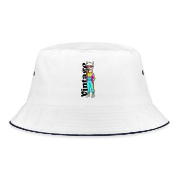 Alpaka Retro Style – 90er Vintage Outfit - Bucket Hat - Weiß/Navy - Vorne