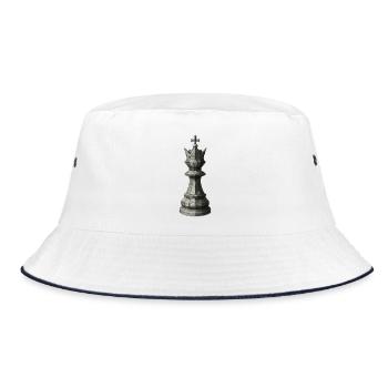 Schachkönig – Dunkle Geometrische Illustration - Bucket Hat - Weiß/Navy - Vorne