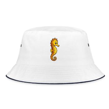 Gelbes Cartoonseepferdchen - Bucket Hat - Weiß/Navy - Vorne