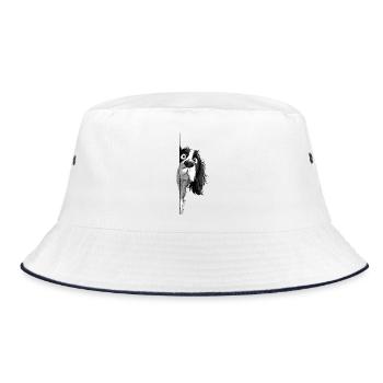 Peeking Cavalier Spaniel Cute Dog Lover Merch  - Bucket Hat - white/navy - Front