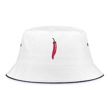 Scharfe Chilischote Chili Paprika - Bucket Hat - Weiß/Navy - Vorne
