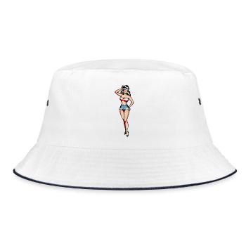 Klassisches Tattoo-Pin-up-Mädchen - Bucket Hat - Weiß/Navy - Vorne