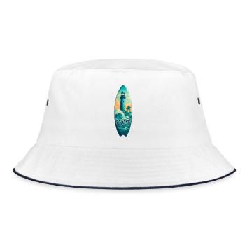 Neptune Lighthouse Surfbrett - Bucket Hat - Weiß/Navy - Vorne