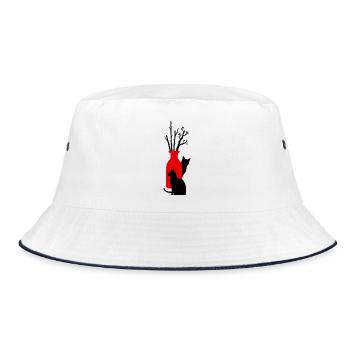 2_gatti_neri_con_vaso_rosso_e_rami - Bucket Hat - Weiß/Navy - Vorne