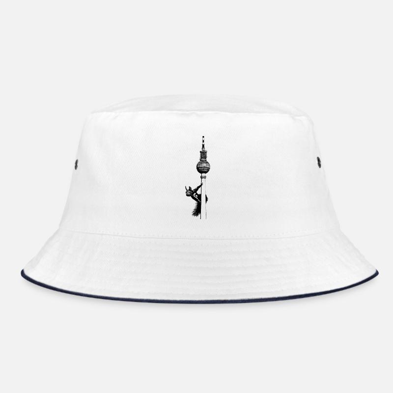 Fernsehturm Berlin mit Eichhörnchen / Grafik - Bucket Hat - Weiß/Navy