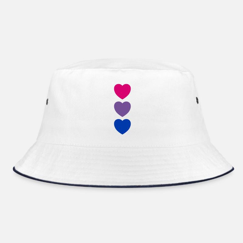 Hearts Bi Flag Colors Subtle Pride - Bucket Hat - white/navy