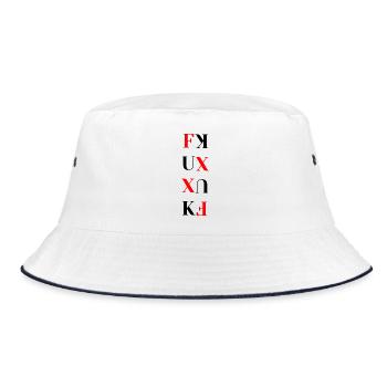 Rot-Schwarz-Typografieblock - Bucket Hat - Weiß/Navy - Vorne
