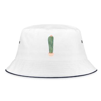 Kaktus im Blumentopf - lang - Bucket Hat - Weiß/Navy - Vorne