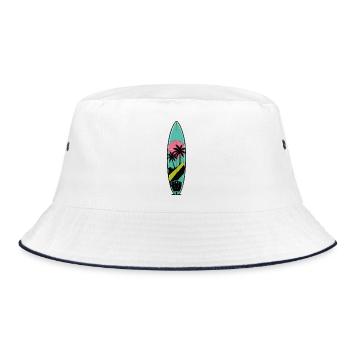 Sonnenuntergang Palmen Surfboard - Bucket Hat - Weiß/Navy - Vorne