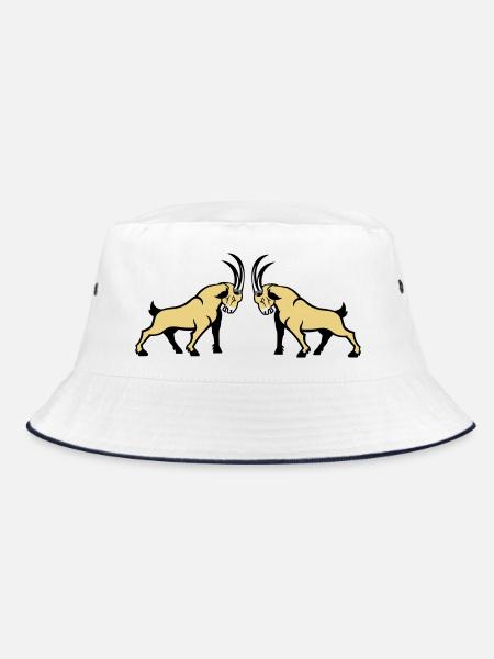 Capricorn Beige Double Bull Symmetry - Bucket Hat - white/navy - Front