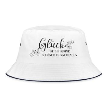 Glück ist die Summe schöner Erinnerungen - Bucket Hat - Weiß/Navy - Vorne