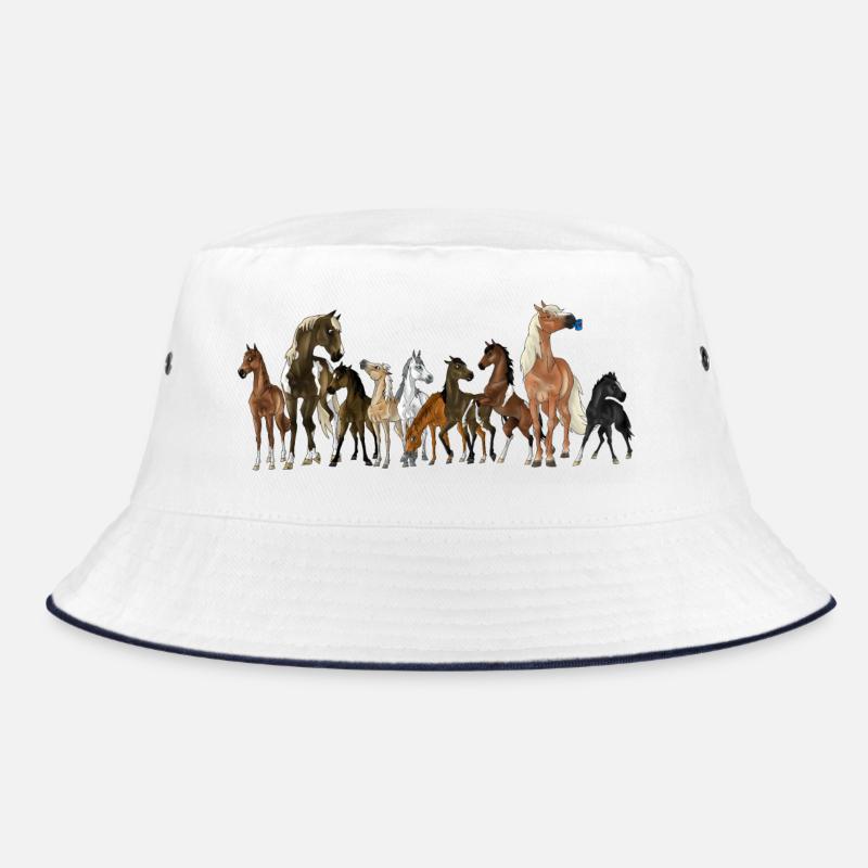 Pferde Schule - Gruppenbild mit allen Pferden - Bucket Hat - Weiß/Navy